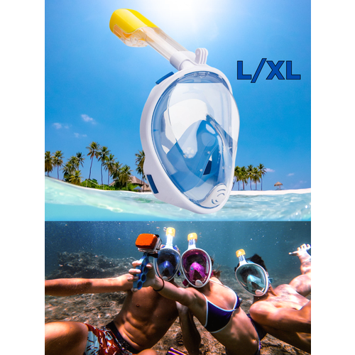 Подводная полнолицевая маска для плавания (снорклинга) FreeBreath L/XL (синий)