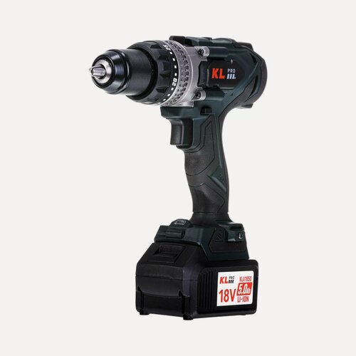 Изображение товара Профессиональный аккумуляторный бесщеточный ударный шуруповерт KLPRO KLDM18BHX-50 (18В, Li-ion-2шт, 5.0Ач, 150Нм, 2 скорости, подсветка, магнитная бита, З/У, в кейсе)