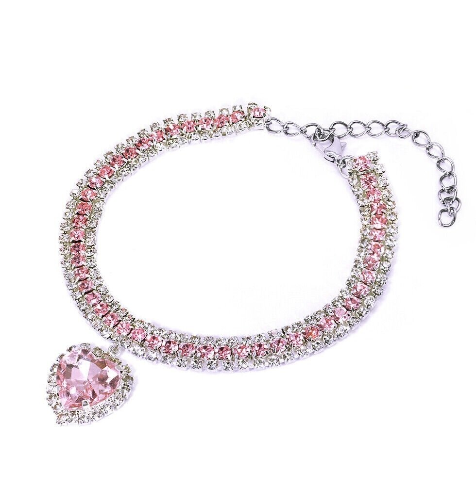 Ошейник-ожерелье со стразами для собак и кошек с сердечком (M )