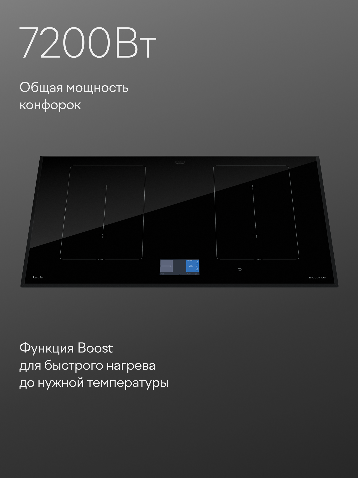 Индукционная варочная панель с инвертором и сенсорным дисплеем Tuvio HIW98BB21, 77 см, черный, защитное автоотключение — фото 7