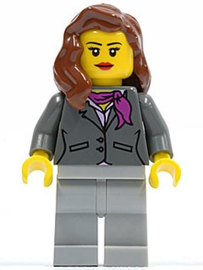 Минифигурка Lego cty0419 Dark Bluish Gray Jacket with Magenta Scarf, Light Bluish Gray Legs, Reddish Brown Female Hair over Shoulder, Red Lips