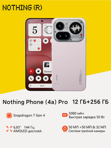 Изображение товара Смартфон Nothing Phone (4a) Pro 12ГБ/256ГБ Snapdragon 7 Gen 4 6,83" 144 Гц AMOLED, розовый