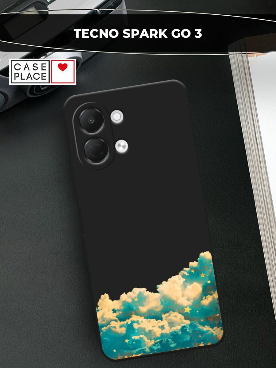 Черный матовый чехол на Tecno Spark Go 3 / Текно Спарк Го 3 с принтом Облака и звездное небо