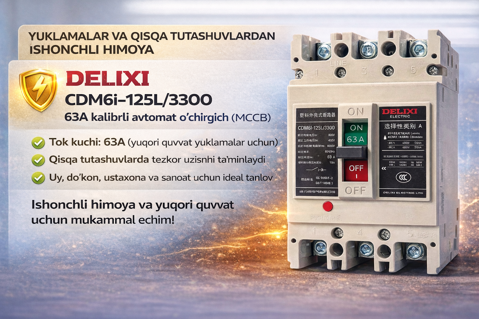 Авт. выкл. DELIXI CDM6i-125L/3300 63A