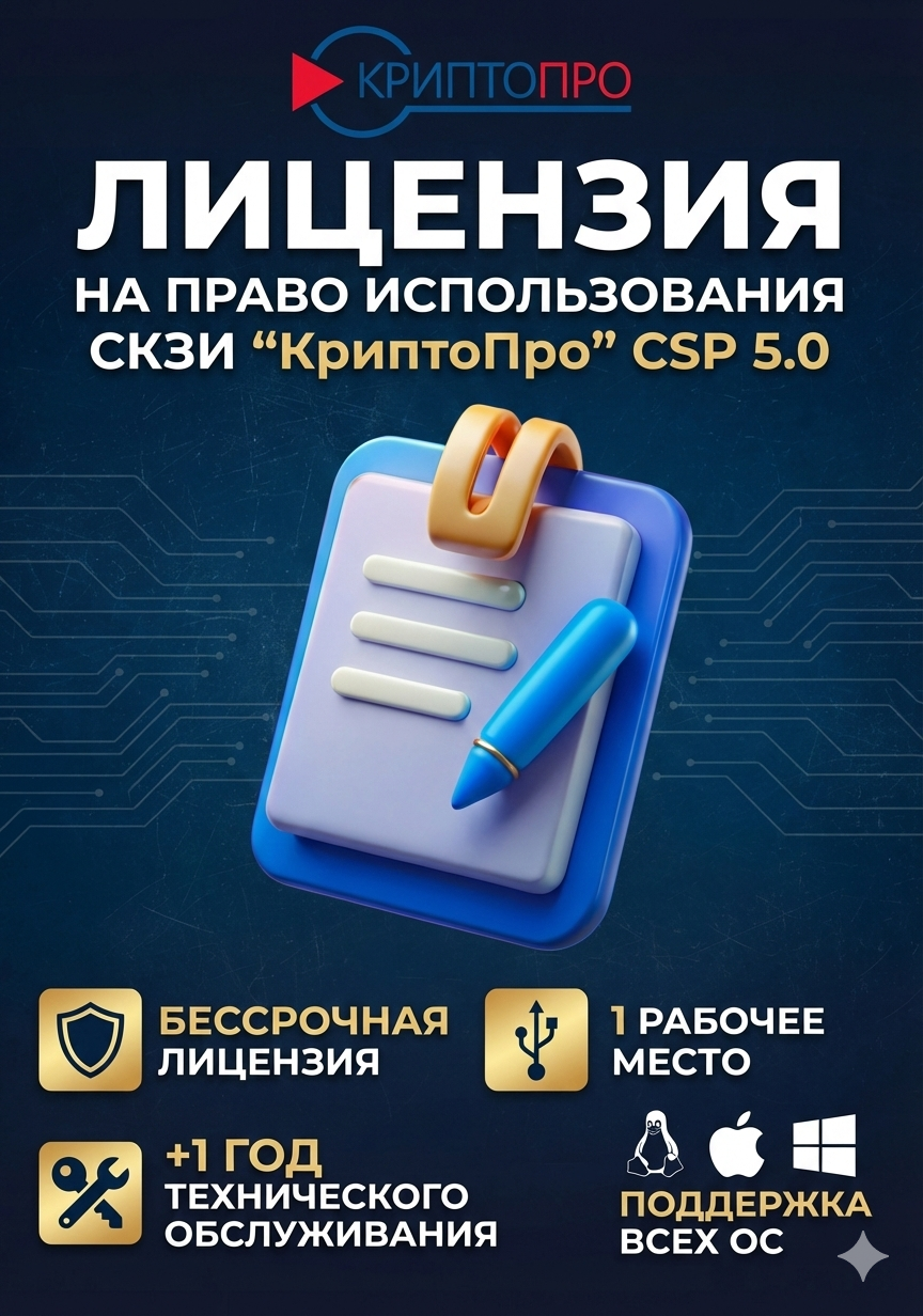 Ключ активации КриптоПро CSP 5.0.13000 / гарантия / бессрочный / 1 ПК / лицензия