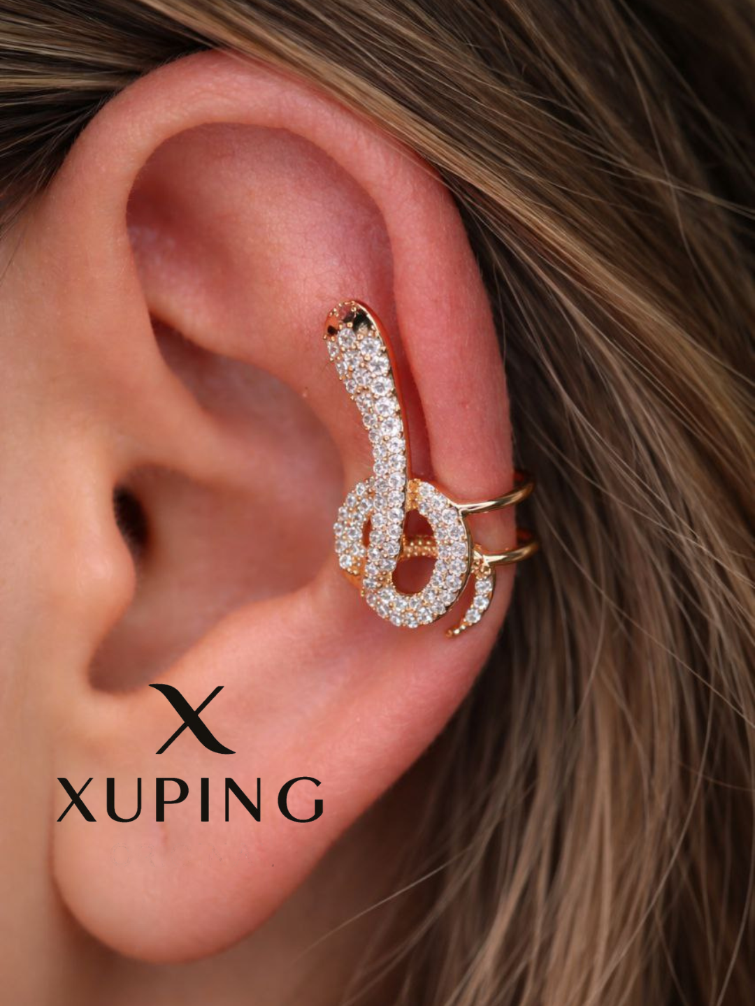 Серьги каффы, фианит, жемчуг имитация