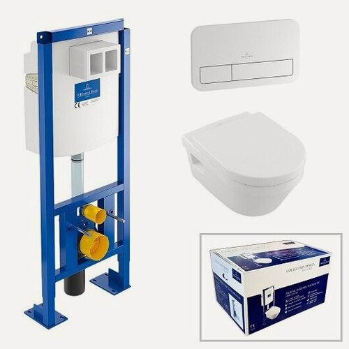 Изображение товара Комплект 3 в 1 унитаза с инсталляцией Villeroy & Boch Targa 568CDR01 сиденье микролифт, клавиша смыва белая, 3 в 1