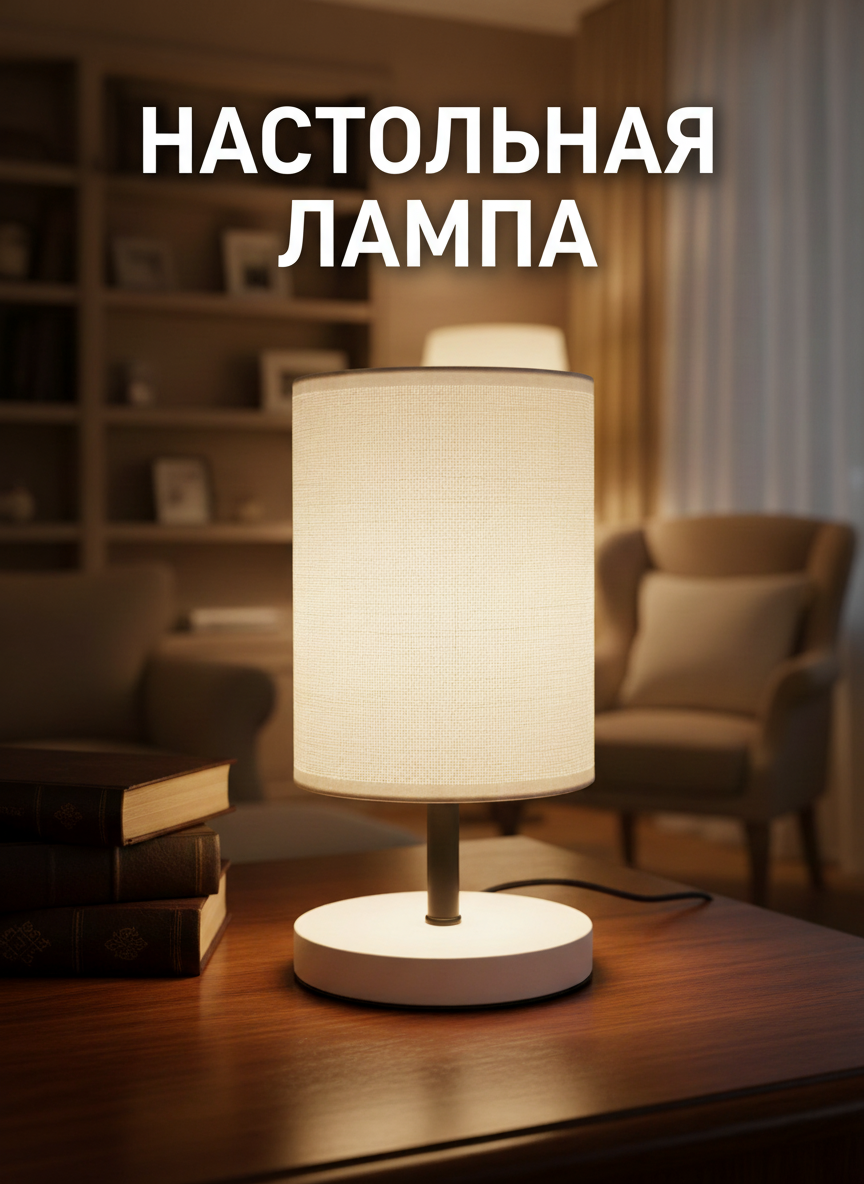 Лампа настольная деревянная в скандинавском стиле с тканевым абажуром, цоколь E27, прикроватный светильник