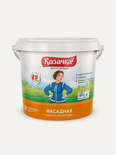 Изображение товара Краска воднодисперсионная, Казачка, F-20, акриловая, фасадная, матовая, 4.5 кг