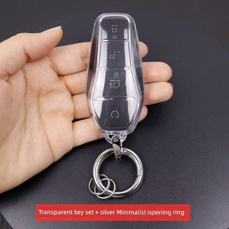 BYD Song Pro New Energy 2022-2026 Прозрачный чехол для ключа с серебряным простым кольцом