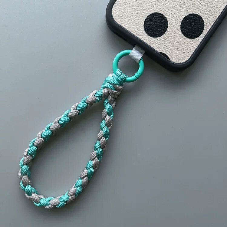 Серо-белый-зеленый ручной работы нейлоновый телефонный брелок с 4-ниточным плетением, прочный браслет для ключей и