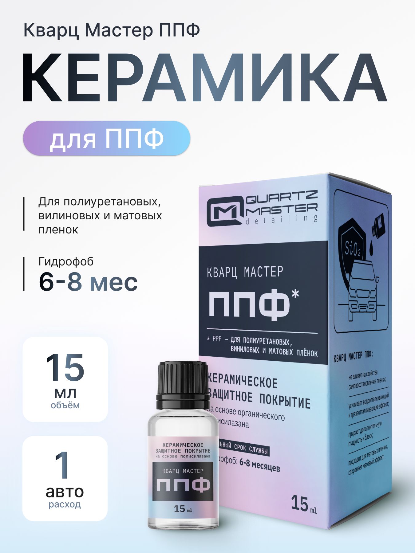 Керамическое покрытие для пленок Quartz Master ППФ 15 мл Гидрофобное Защитное Керамика