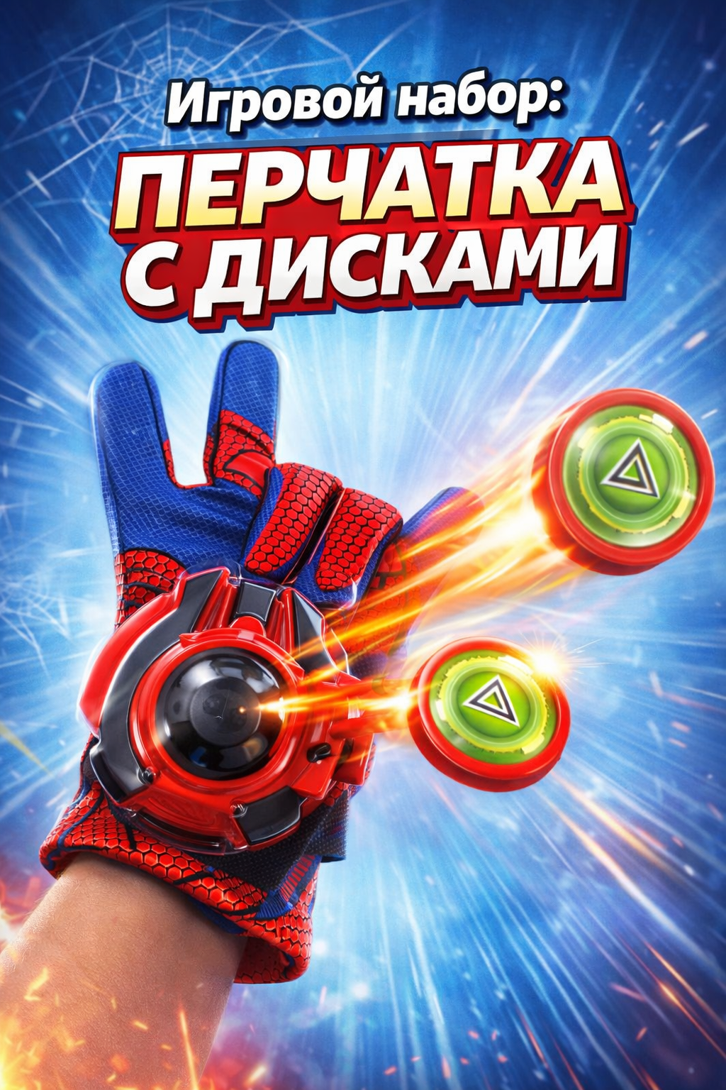 Игровая перчатка Человека-Паука с запуском дисков (4 шт.)