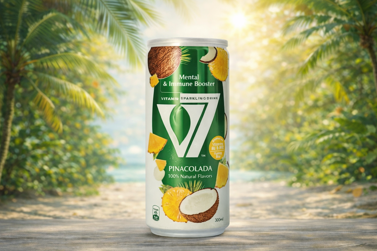 Газированный напиток V7 "Ананас", с натуральным ананасовым вкусом, 300 мл