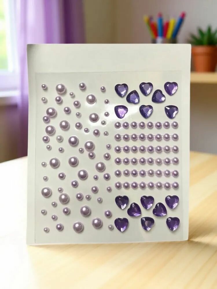Стразы самоклеющиеся для лица и тела сердечки и кружочки Фиолетовые