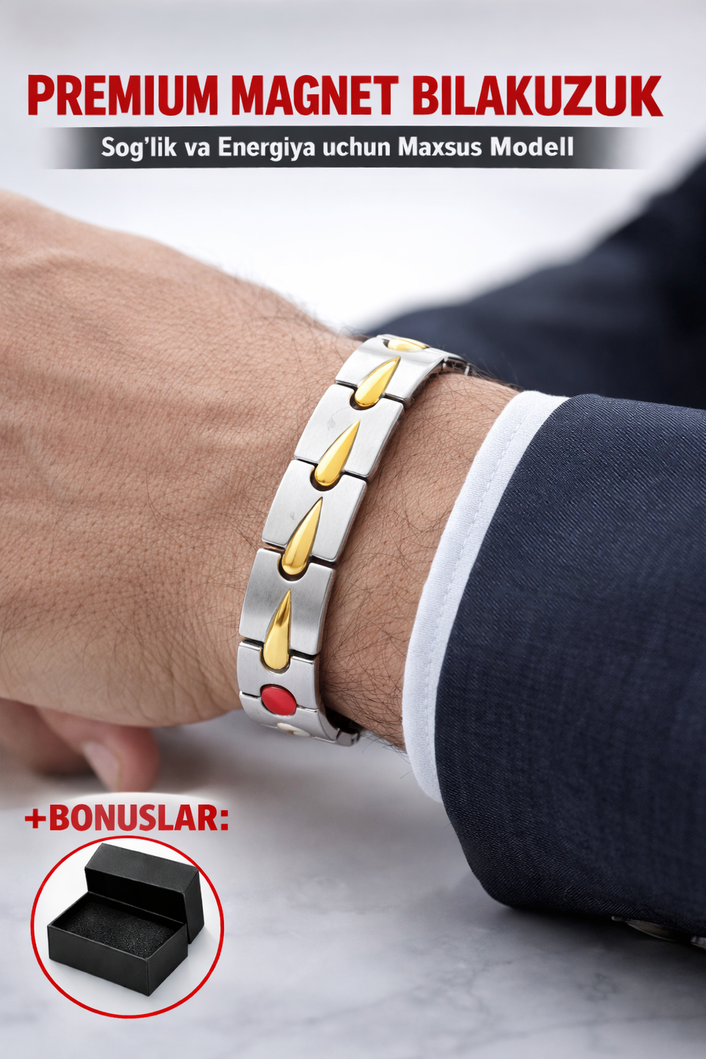 Браслет, 1 шт., размер 18 см, размер one size, диаметр 7 см, красный/золотой — фото 1