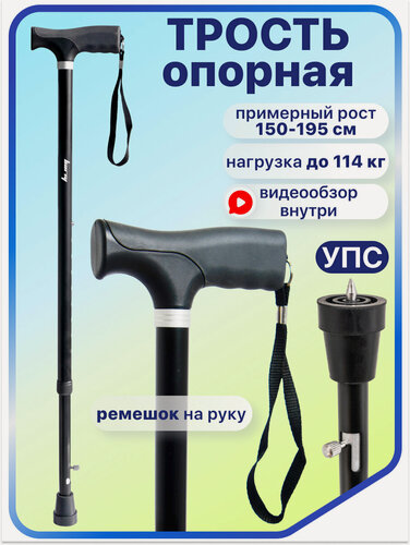 Изображение товара Трость Barry 10120 Dayang, с УПС, Т-образная, алюминиевая, черная