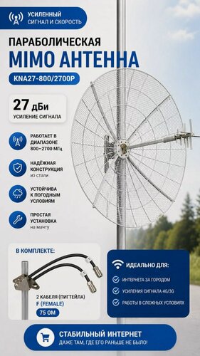 Изображение товара KNA27-800/2700P - параболическая MIMO антенна 27 дБ, сборная (F-female)