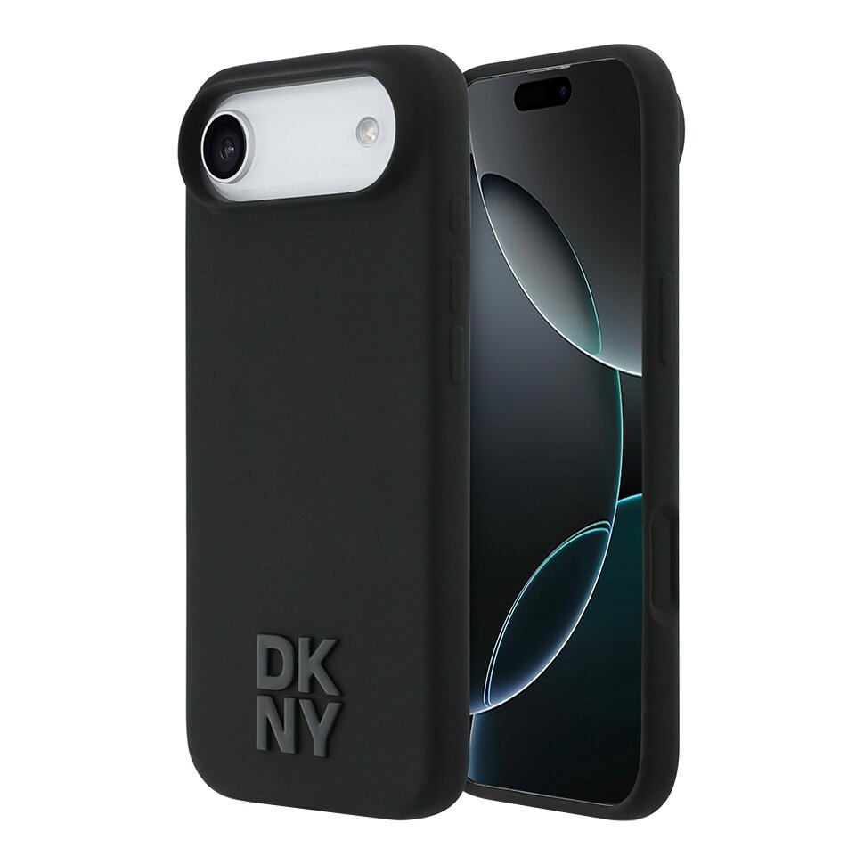 DKNY силиконовый чехол с MagSafe для iPhone Air, Liquid Silicone Stack Metal logo, черный