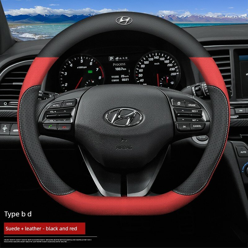 Д-Тип накидка на руль для Hyundai Elantra 1.4T 2016-2020, фетр и кожа, черно-красная полоса с логотипом