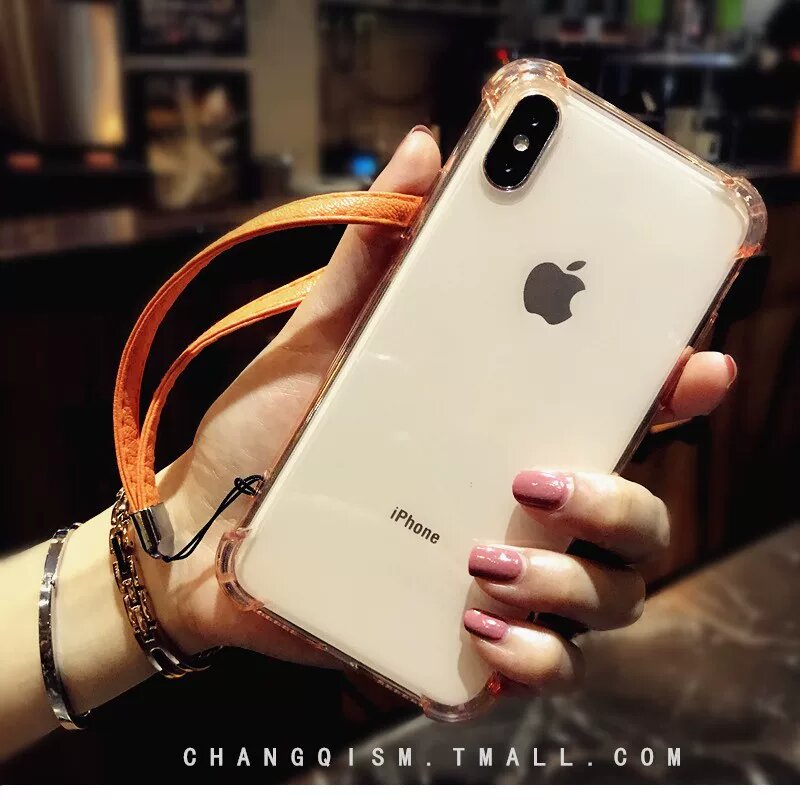 IPhone SE (2-е поколение) Оранжевый чехол с лямкой и полной защитой краев - прозрачная силиконовая оболочка для iPhone