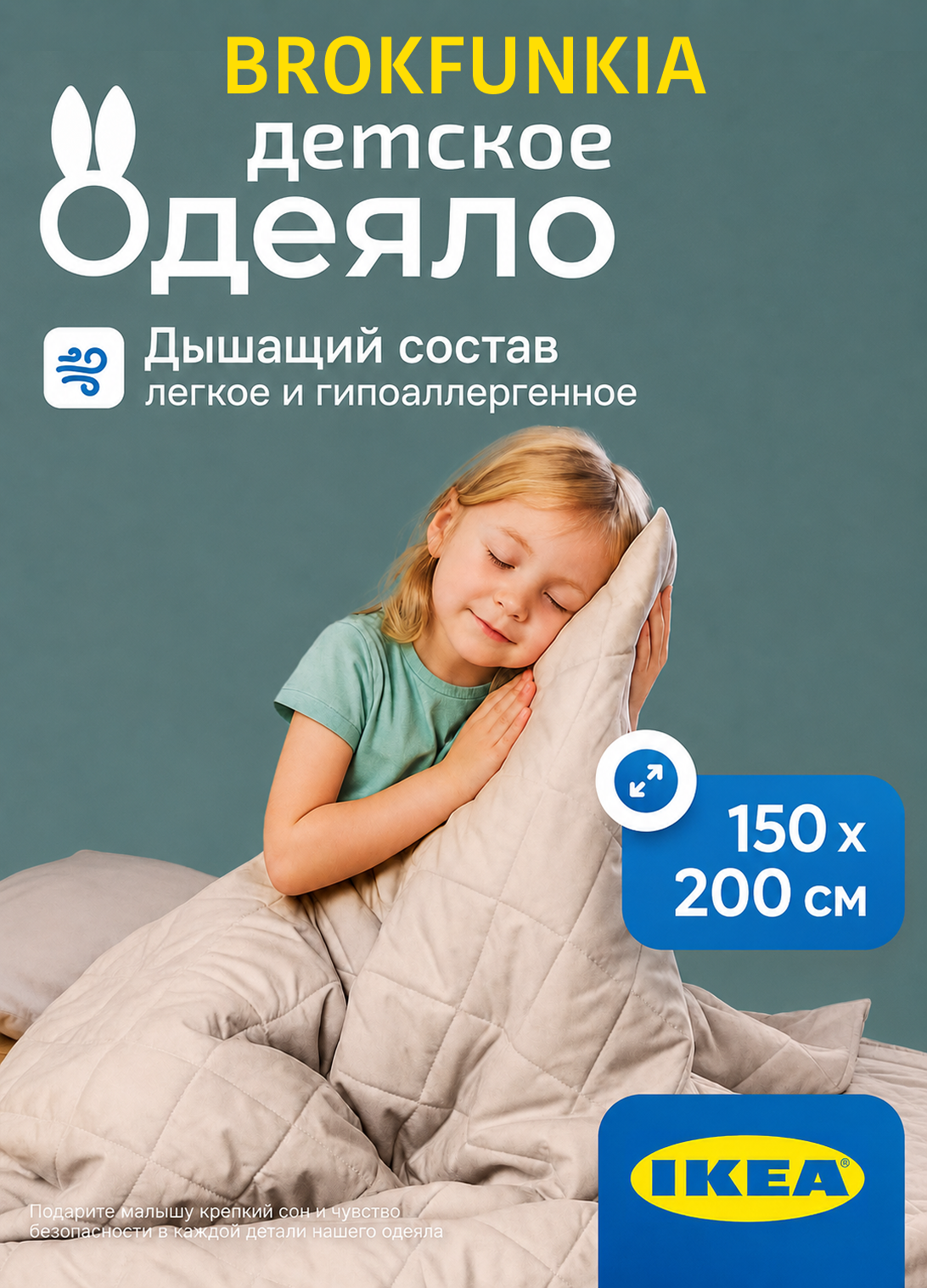 Одеяло IKEA детское стеганое, Бежевое, 150х200 см, BROKFUNKIA