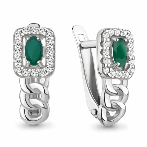 фото Серьги яхонт, серебро, 925 проба, агат, фианит, , зеленый/бесцветный