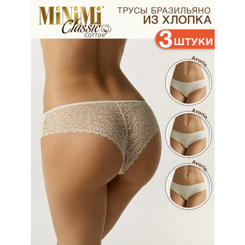 Трусы MiNiMi Mi 2611B Classic Трусы Brasiliana (кружево), комплект из 3 шт., размер 50, слоновая кость
