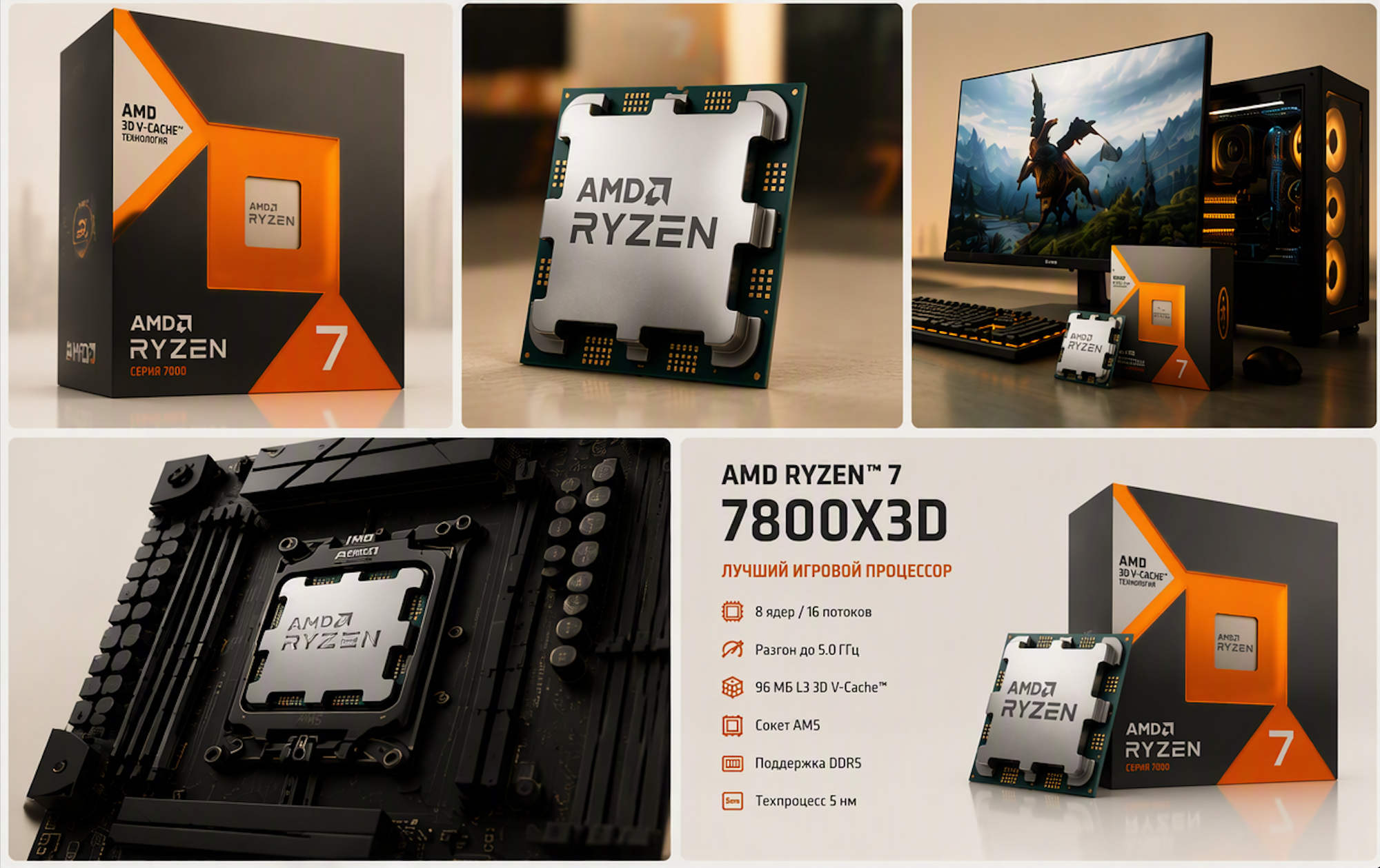 Процессор AMD Ryzen 7 7800X3D AM5, 8 x 4200 МГц, BOX