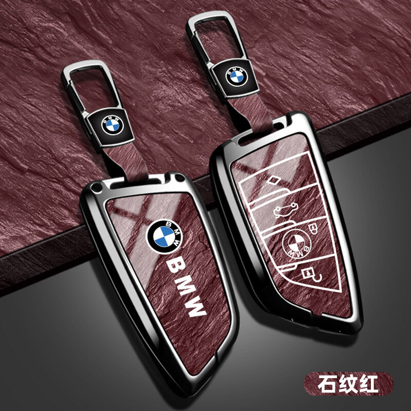 BMW A Style 4-кнопочный ромбовидный чехол для ключа с каменной текстурой красный и креплением B01, устойчивый к падению