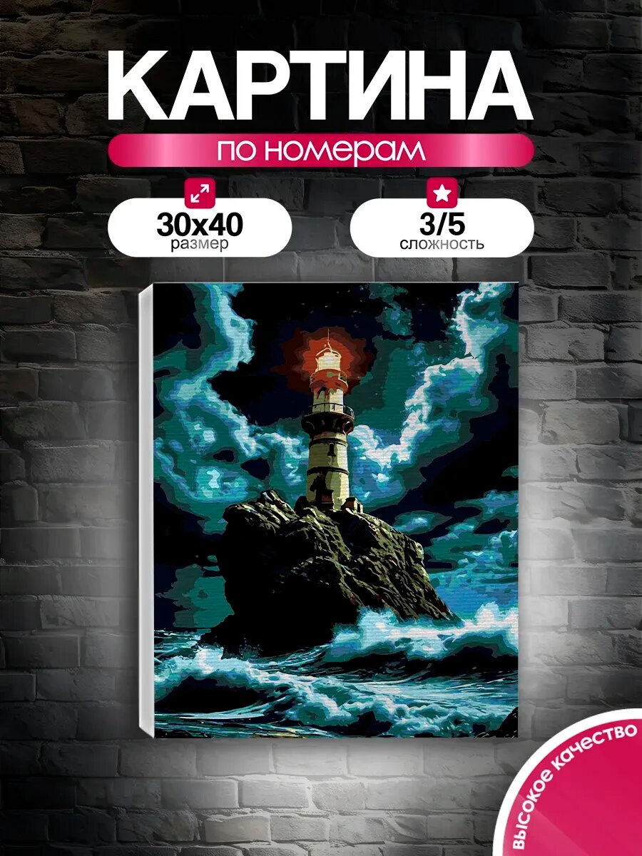 Картина по номерам 30x40 Маяк в шторм