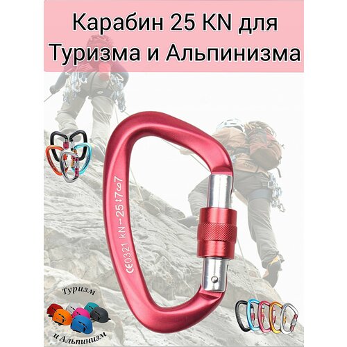 Карабин 25 KN для Туризма , Альпинизма и Скалолазание. Розовый