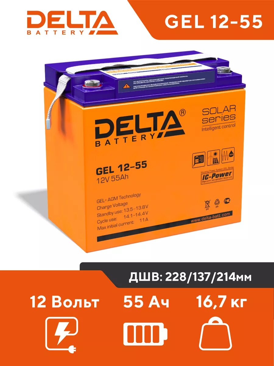 Аккумулятор 12V 55Ah для ИБП GEL 12-55
