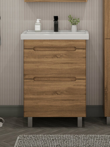 Изображение товара Тумба напольная SanStar Diva 60 с раковиной Фостер 60 (комплект) для ванной комнаты, Gold Craft