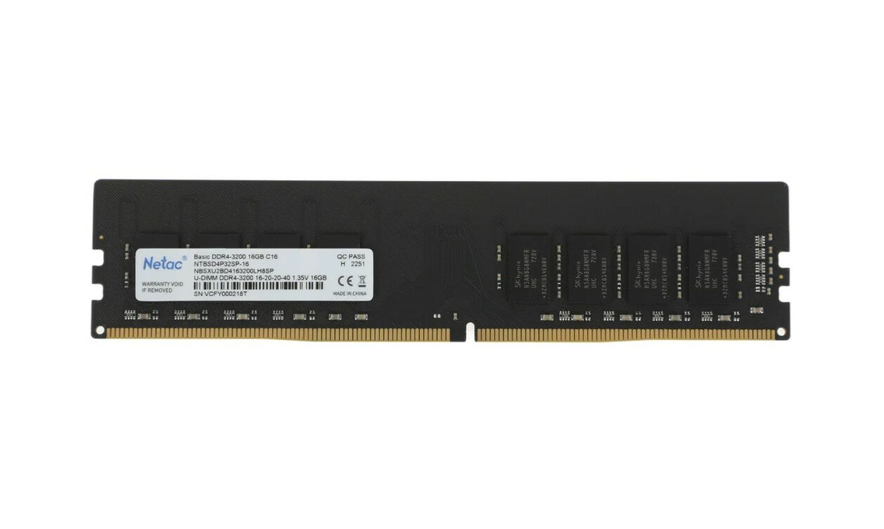 Оперативная память Netac 16 ГБ DDR4 3200MHz CL16 DIMM NTBSD4P32SP-16 OEM
