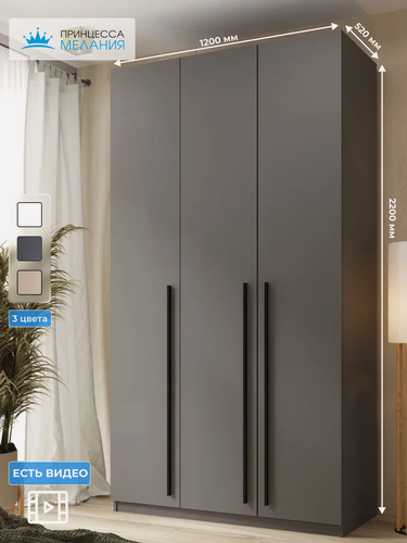 Изображение товара Шкаф для одежды распашной 3-х дверный, Графит, 2200х1200х520 мм