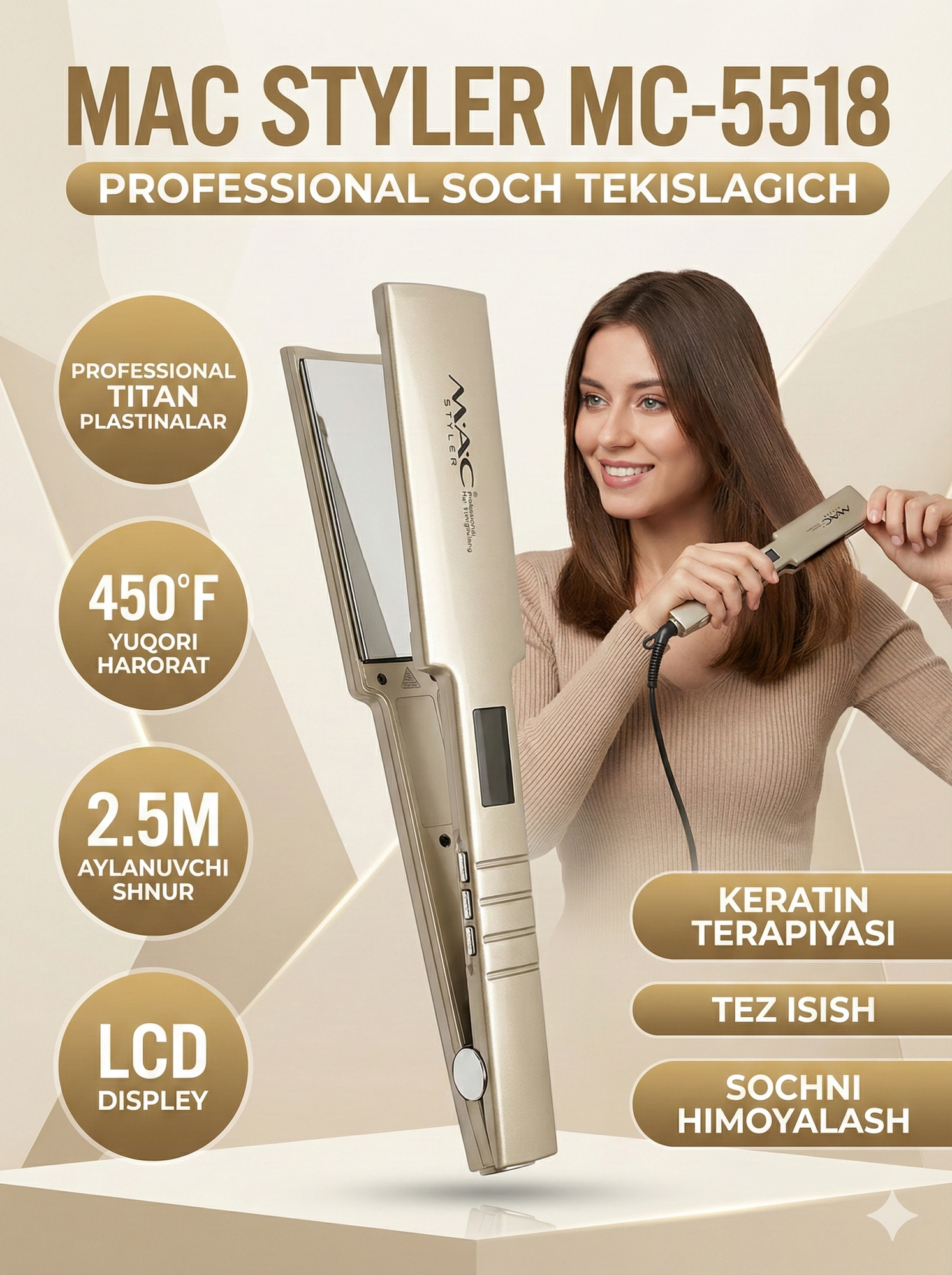 Профессиональный утюжок, выпрямитель для волос MAC Styler MC-5518 , с LCD дисплеем