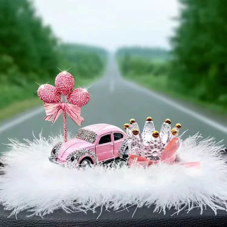Большой ароматизатор для авто с перьевым ковриком и розовым автомобильным дизайном - декоративный аксессуар для панели