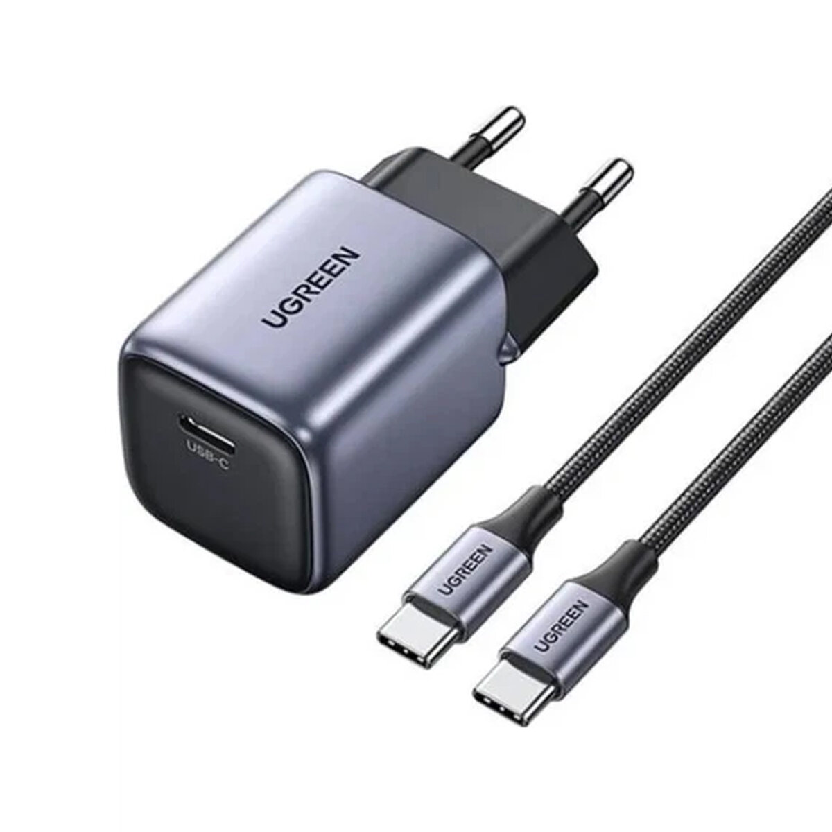 Сетевое зарядное устройство UGREEN CD319 Nexode Mini 30W GaN USB-C PD + кабель USB-C 1м, серый (25257)