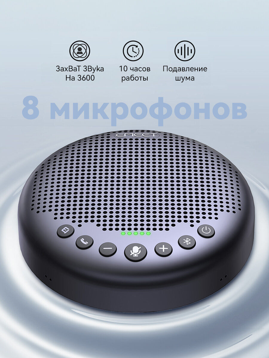 EMEET конференц-колонка и микрофон Luna PLUS 360-ным микрофоном, функциями шумоподавления, отключения звука и световыми индикаторами; USB-колонка с п