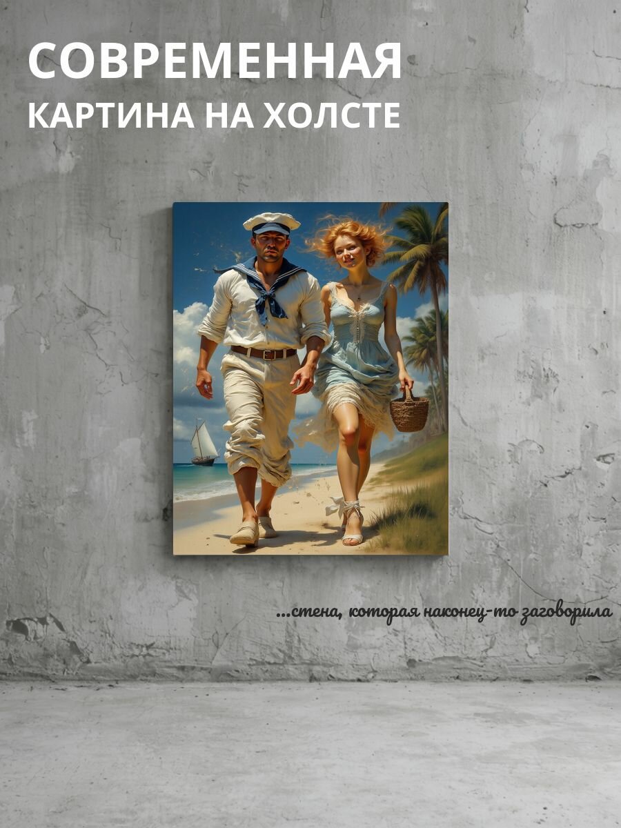 Картина на холсте Пляжная сцена с парой 40x60 см