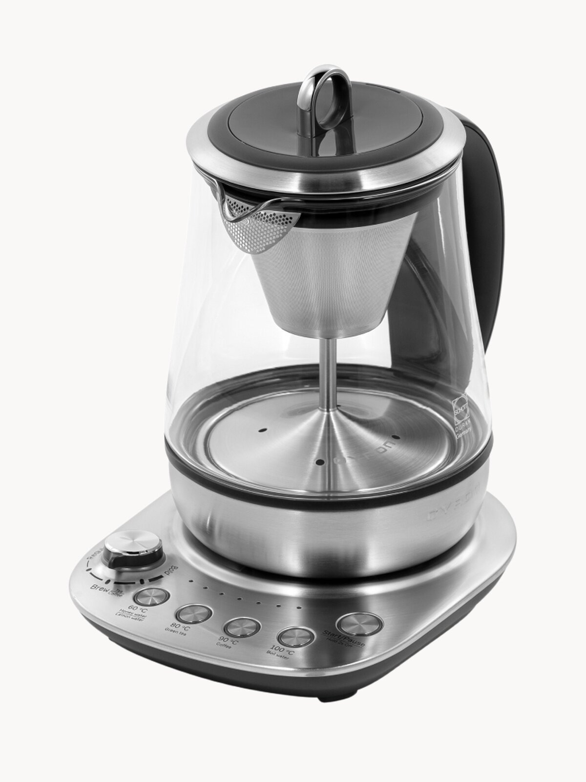 Чайник QYRON KG903 черный, 1,5 л, стеклянный, гейзер с корзиной для заваривания напитков