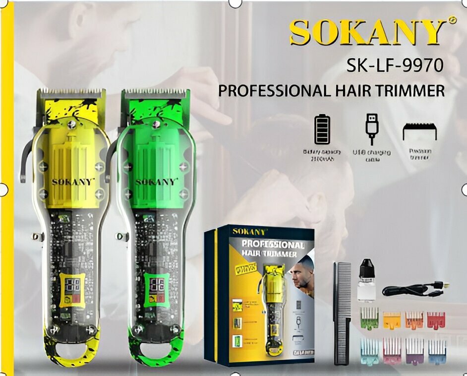 Триммер VoltZone SOKANY SK-LF-9970, для бороды, усов, волос, влагозащищённый, с маслом, зеленый.