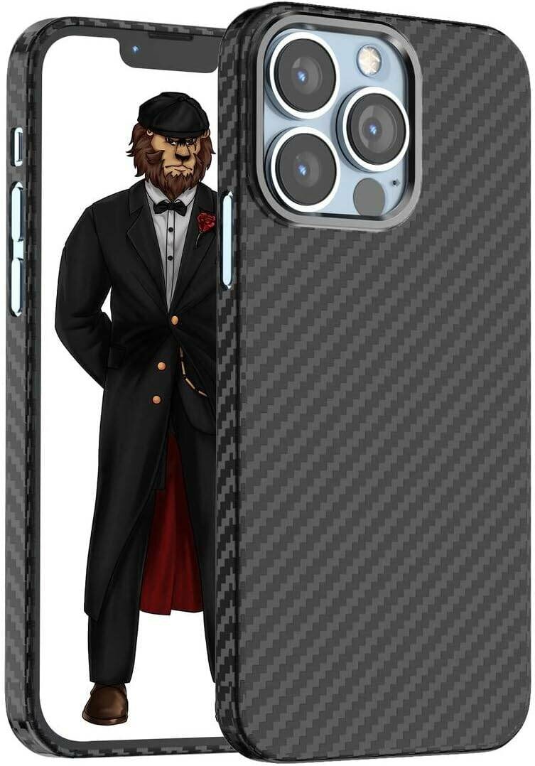 Чехол Green Lion Carbon Plus для iPhone 13 Pro с защитой камеры, тонкий и лёгкий дизайн, материал из углеродного волокна — черный