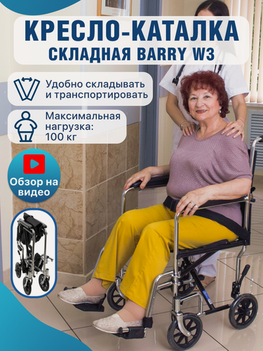 Изображение товара Кресло-каталка инвалидная для взрослых Barry W3 со съемными регулируемыми по высоте подножками