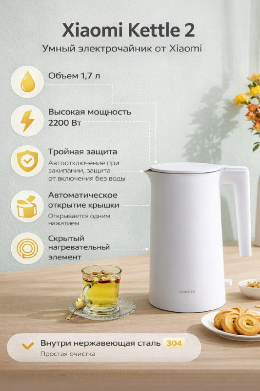 Чайник Xiaomi Thermostatic Electric Kettle 2 CN, белый （Включать адаптера）