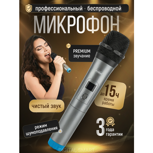 Микрофон караоке беспроводной 2 шт с шумоподавлением темно-серый 6619₽