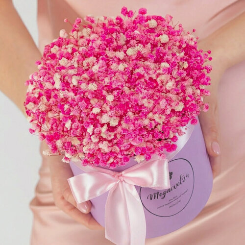 Изображение товара Букет "Мегацвет24", "Розовые гипсофилы", 5 шт, стабилизированные, в шляпной коробке