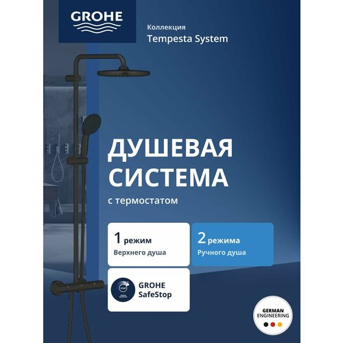 фото Душевая система grohe tempesta 250 внешнего монтажа с термостатом для душа, матовый черный 266702431