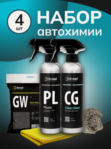 Изображение товара Набор для салона авто: полироль пластика + очиститель стёкол без разводов и липкости, всё в комплекте